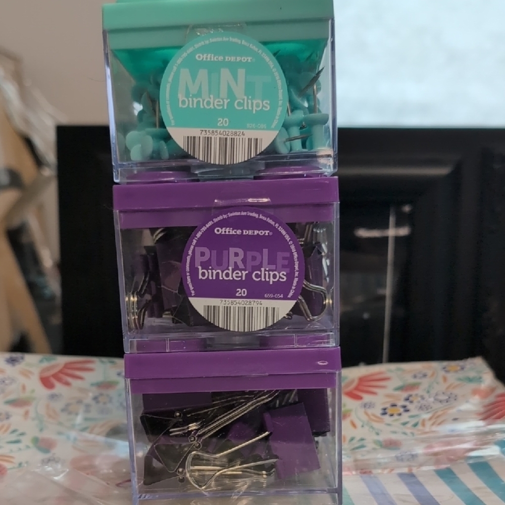 Office Depot Mint and Purple Binder Clips
